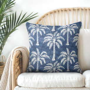 Palmiers Indigo Oreiller bleu à lancer - Double fa