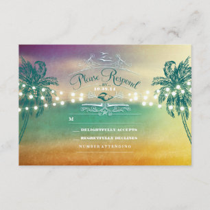 Palmiers lampes à cordes mariage plage cartes RSVP