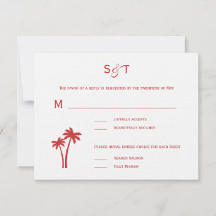 Palmiers Mariage RSVP Carte - Blanc/Rouge