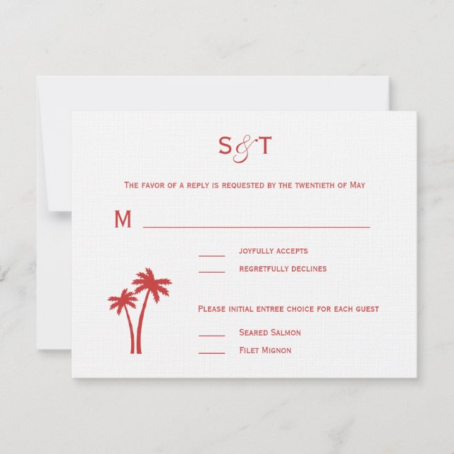 Palmiers Mariage RSVP Carte - Blanc/Rouge (Devant)