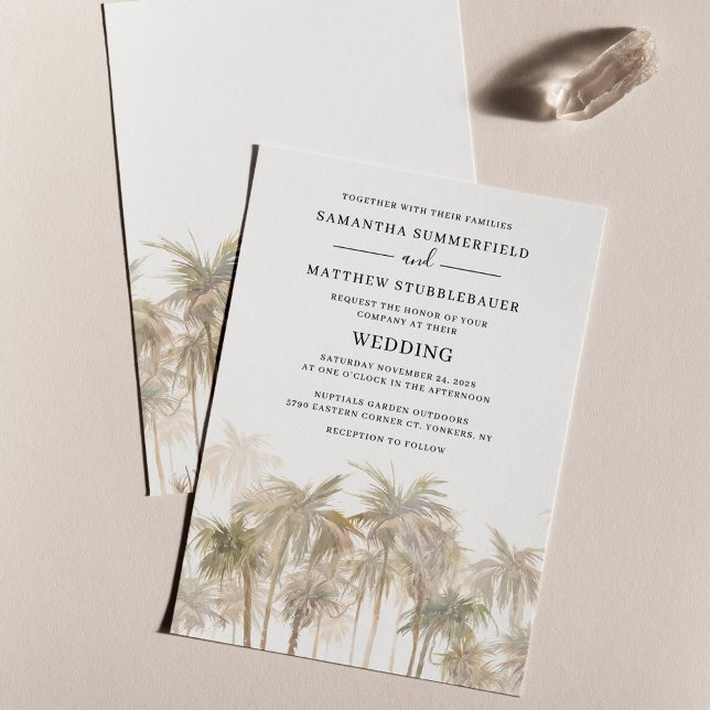 Palmiers modernes Faire-part de mariage côtière (Palm Trees Beach Wedding Invitation)