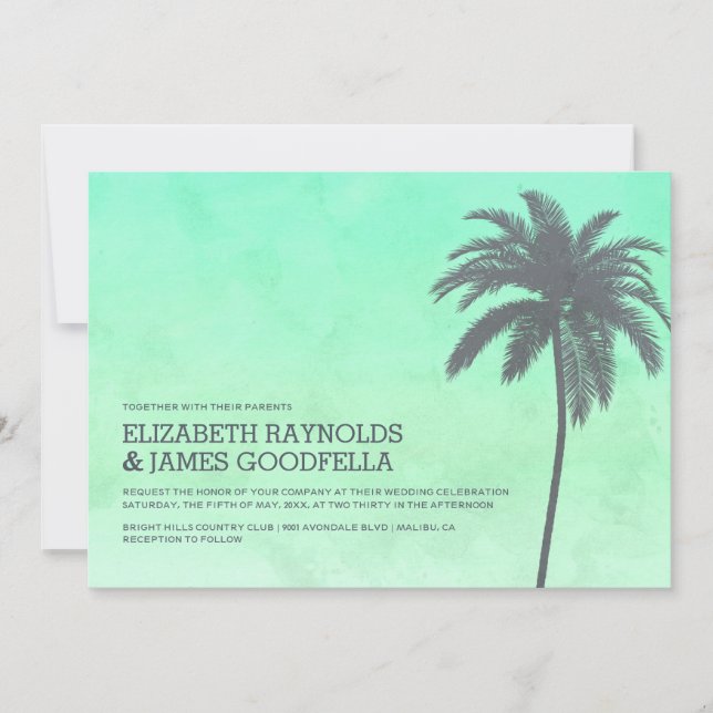 Palmiers modernes Invitations de mariage (Devant)