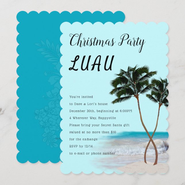 Palmiers Noël Luau Fête Invitation (Devant / Derrière)