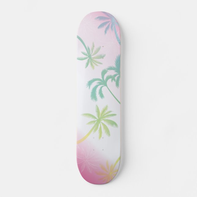 Palmiers sombres et blancs roses skateboard tropic (Recto)