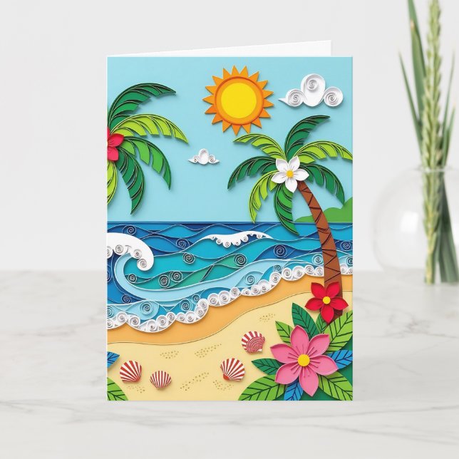 Palmiers sur la plage | Carte d'anniversaire (Devant)