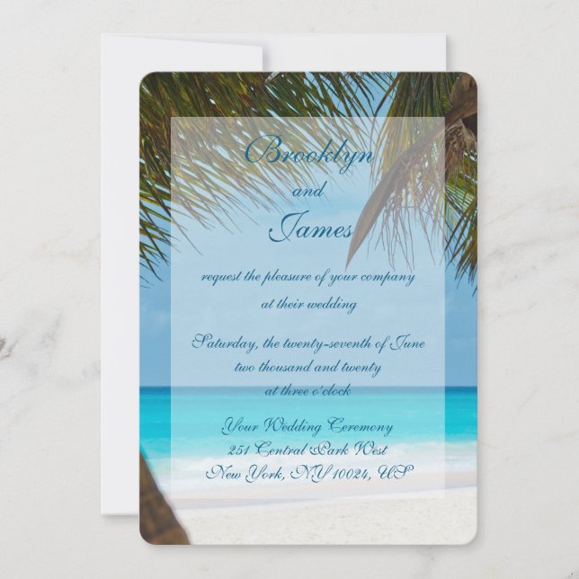 Palmiers Sur Plage Invitations De Mariage (Devant)