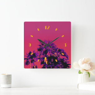 Palmiers tropicaux à chaleur numérique horloge mur