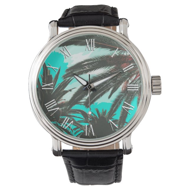 Palmiers tropicaux Ciel Turquoise | Montre Homme (devant)