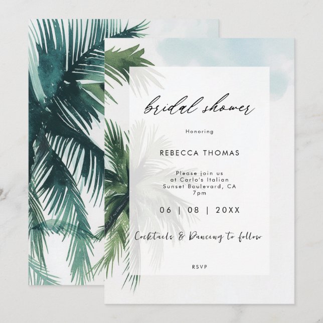 palmiers tropicaux invitation à la douche nuptiale (Devant / Derrière)