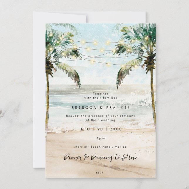 palmiers tropicaux invitation de mariage sur la pl (Devant)