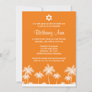 Palmiers tropicaux Invitations Bat mitzvah orange