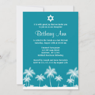 Palmiers tropicaux Invitations Bat mitzvah Turquoi