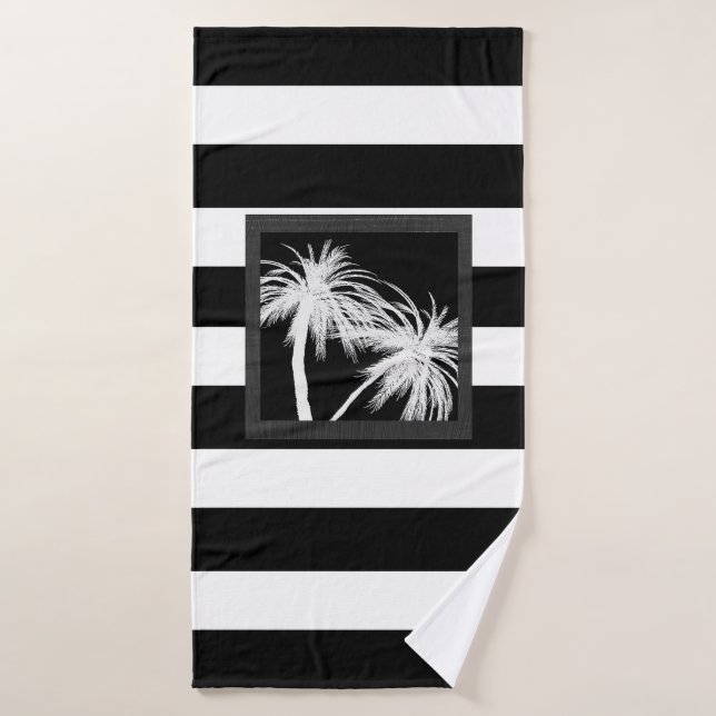 Palmiers tropicaux Noir & Blanc Moderne Chic (Serviette de bain)