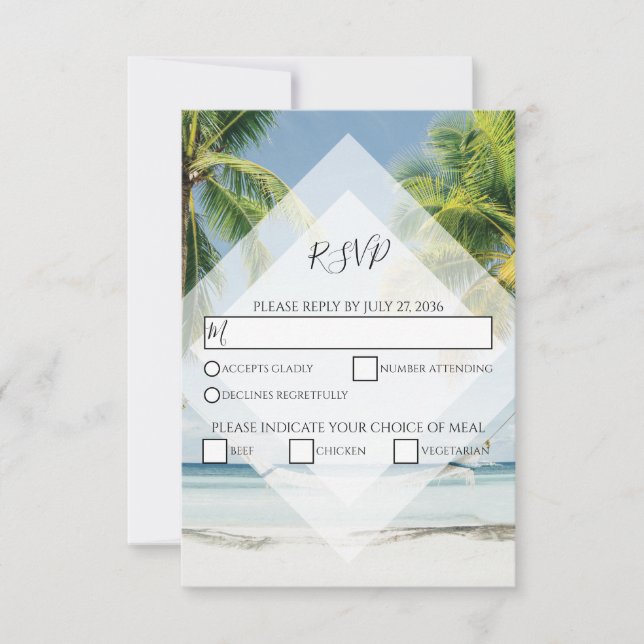 Palmiers tropicaux Plage Mariage Cartes RSVP (Devant)