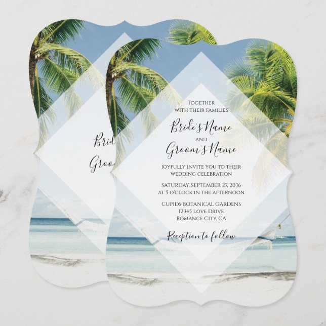 Palmiers tropicaux Plage Mariage Invitations (Devant / Derrière)