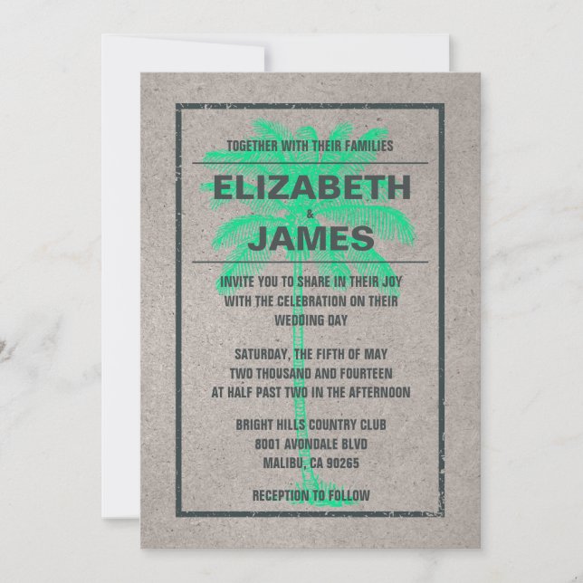 Palmiers Vintages Rustiques Invitations de mariage (Devant)