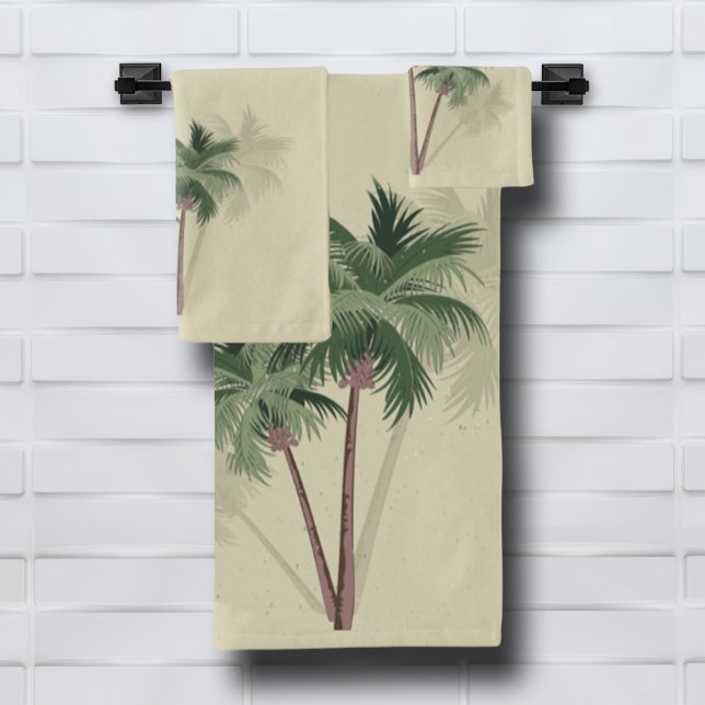Palmiers Vintages tropicaux sur vert pâle (Tropical Vintage Palm Trees on Pale Green Bath Towel Set, buy pieces separately, too)