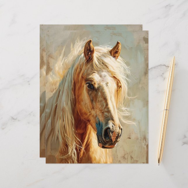 Palomino Horse Portrait Scrapbook Papier (Devant/Arrière en situation)
