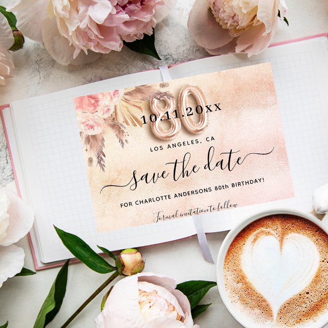 Pampas 80e anniversaire rose enregistrer la carte  (Créateur téléchargé)