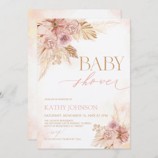Pampas Baby shower Boho rose Invitation modifiable
