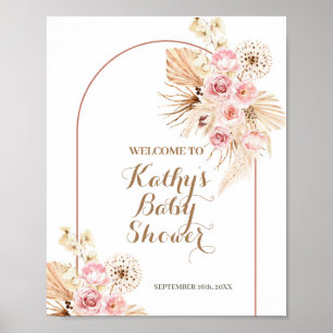 Pampas Baby shower rose Floral Boho Affiche de bie