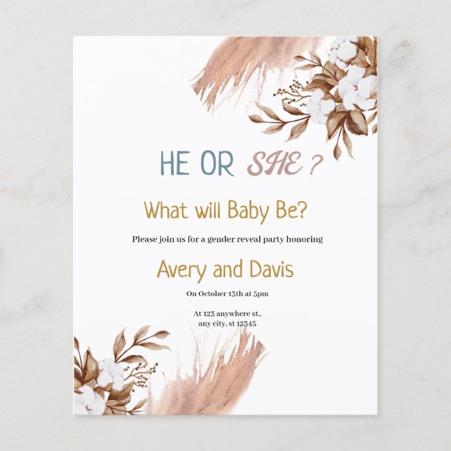 Pampas Boho Grass Genre Reveal Party Invitation (Devant)