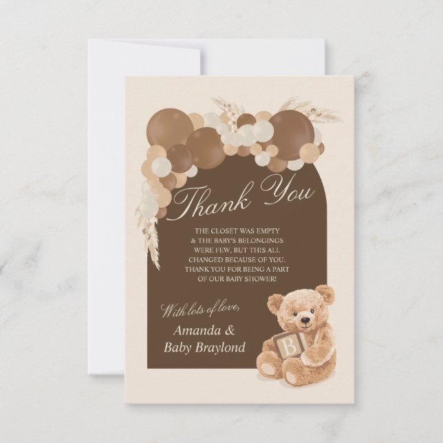 Pampas Brown Carte de remerciements d'ours en pelu (Devant)