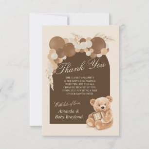 Pampas Brown Carte de remerciements d'ours en pelu