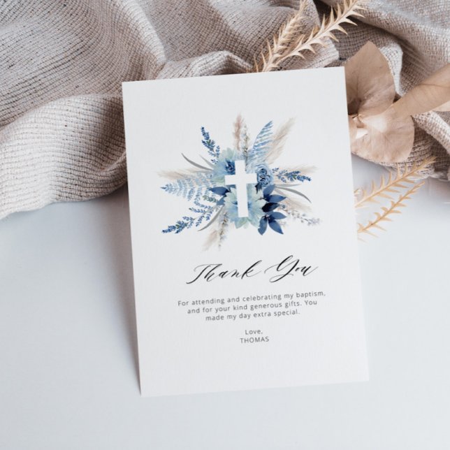 pampas carte de remerciements de baptême fleurie (Créateur téléchargé)