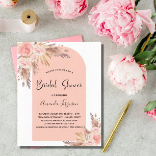 Pampas de douche nuptiale rose or budget invitatio