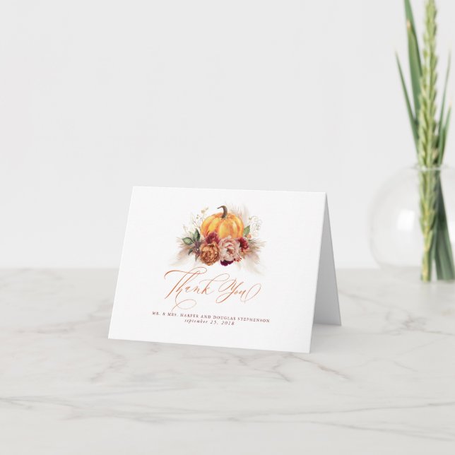 Pampas de rouille Floral Citrouille Mariage Merci (Devant)
