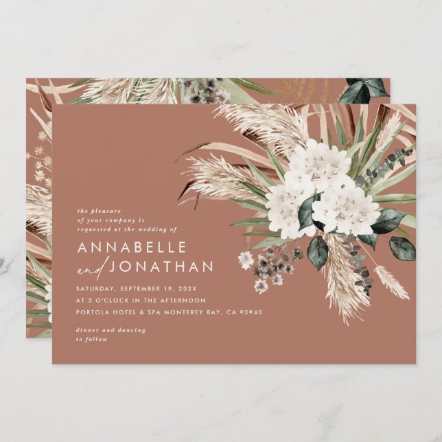 Pampas eucalyptus mariage en terre cuite rustique  (Devant / Derrière)