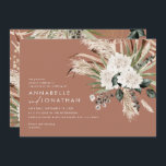 Pampas eucalyptus mariage en terre cuite rustique<br><div class="desc">Mariage moderne bohème tropical élégant mariage enregistrer la carte d'invitation de la carte de date. Belles aquarelles florales et botaniques imprimées à la main et texte de script. Conception moderne et tendance ferme en terre cuite boho grange.</div>