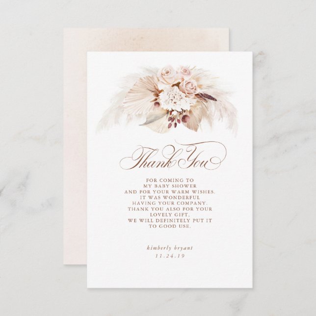 Pampas exotique Grass Baby shower Floral Merci (Devant / Derrière)