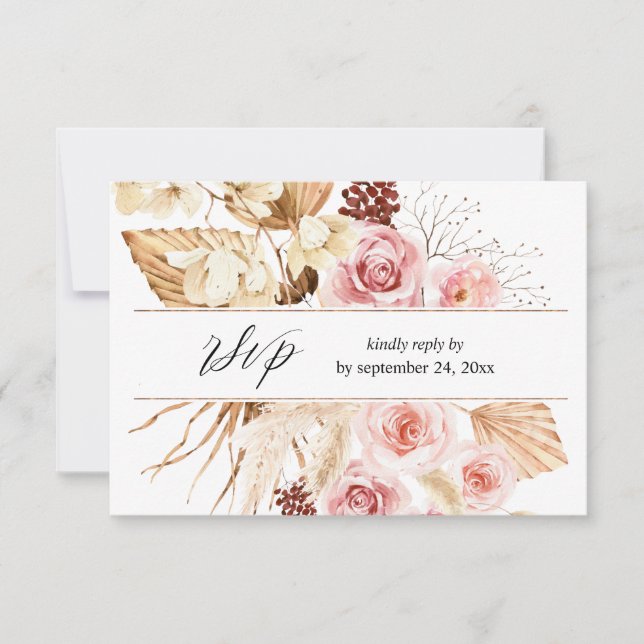 Pampas florale rose et beige Boho avec RSVP de rep (Devant)