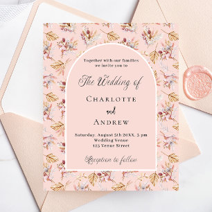 Pampas floraux or rose faire-part de mariage