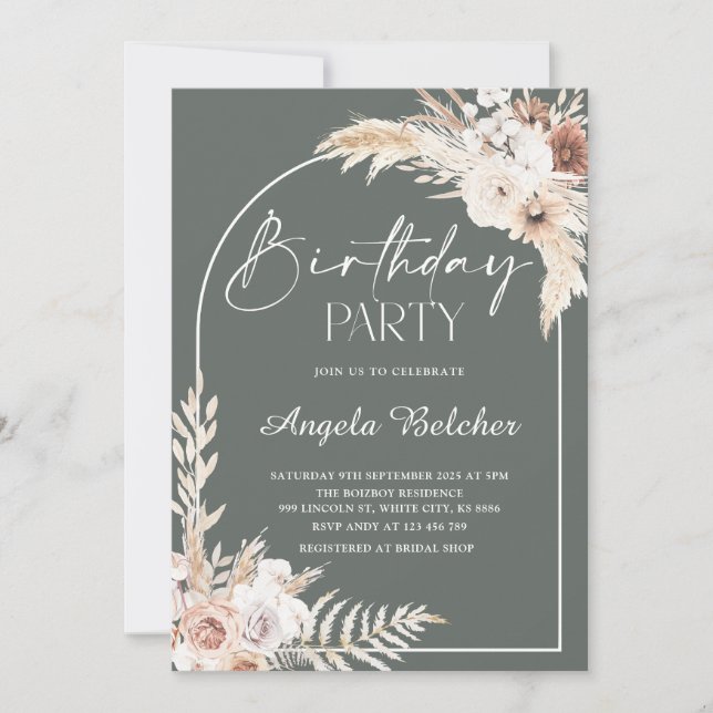 Pampas Grass Anniversaire Fête Invitation (Devant)