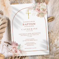 Pampas Grass Arc Baptême Christening Invitation