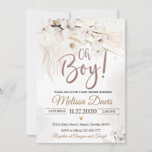Pampas Grass Baby shower Invitation Oh Boy Bohemia