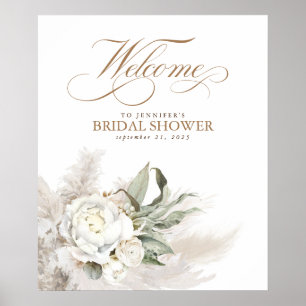 Pampas Grass Blanc Floral Affiche de bienvenue bot