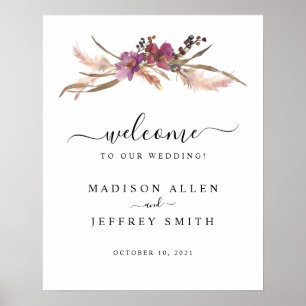 Pampas Grass Bohemian Mariage Affiche de bienvenue