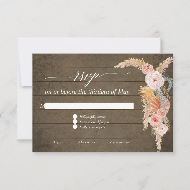 Pampas Grass Boho Blush Floral Rustique Bois RSVP (Devant)