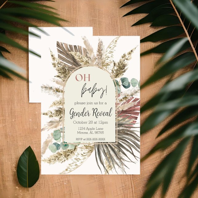 Pampas Grass Boho Genre Révéler Invitation (Créateur téléchargé)
