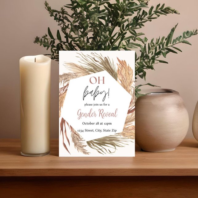 Pampas Grass Boho Neutre Genre Révéler Invitation (Créateur téléchargé)
