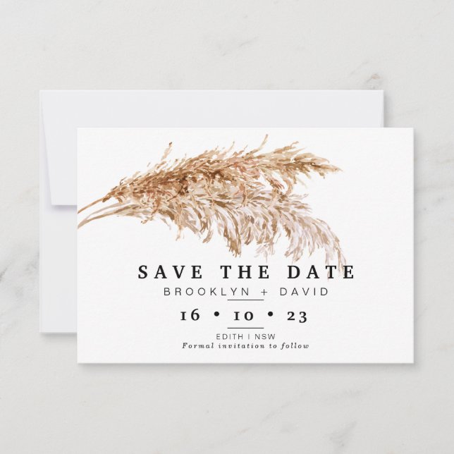 Pampas Grass Boho Wedding Enregistrer La Carte Dat (Devant)