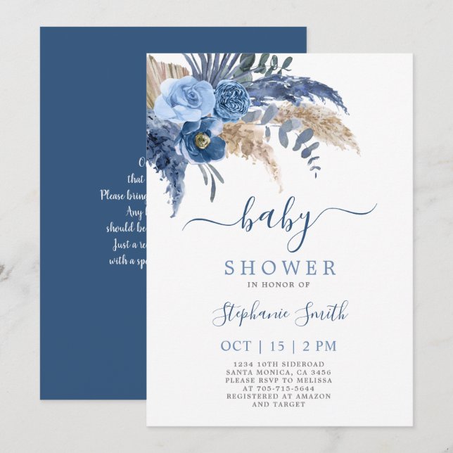 Pampas Grass Boy Baby shower Boy Invitation (Devant / Derrière)