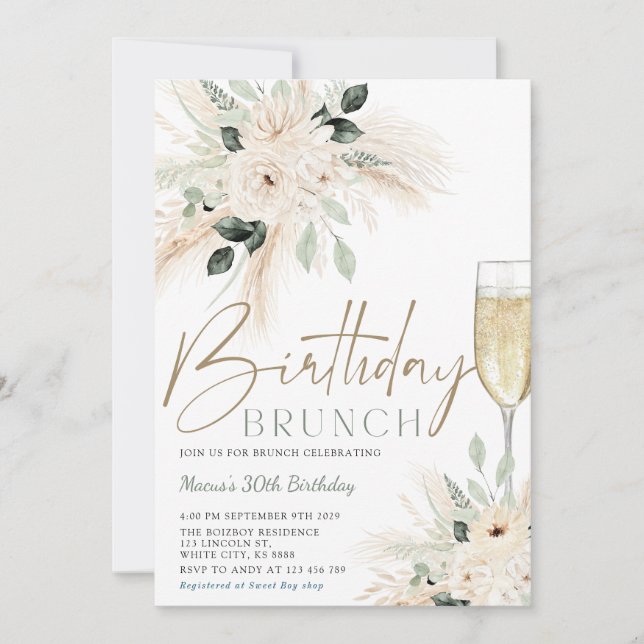 Pampas Grass Brunch Anniversaire Invitation (Devant)