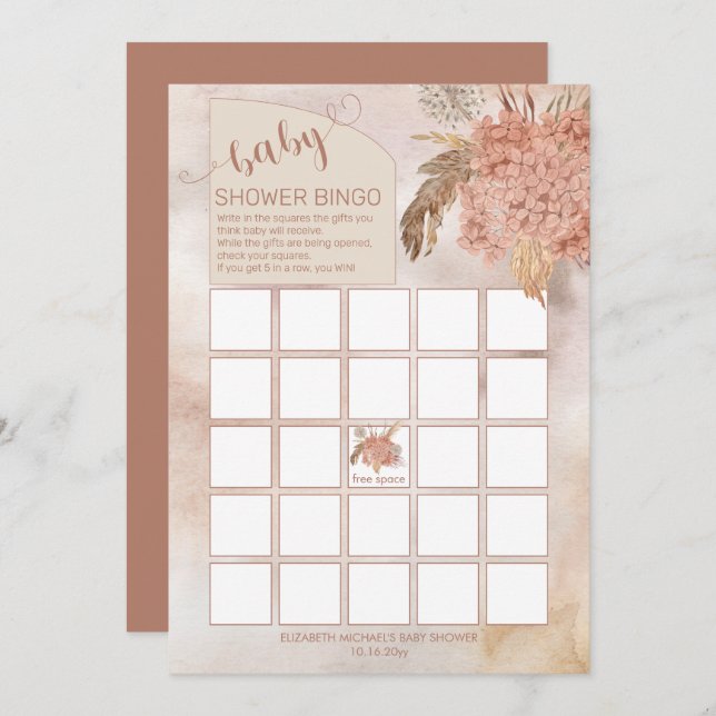 Pampas Grass | Carte Baby shower Hydrangeas (Devant / Derrière)