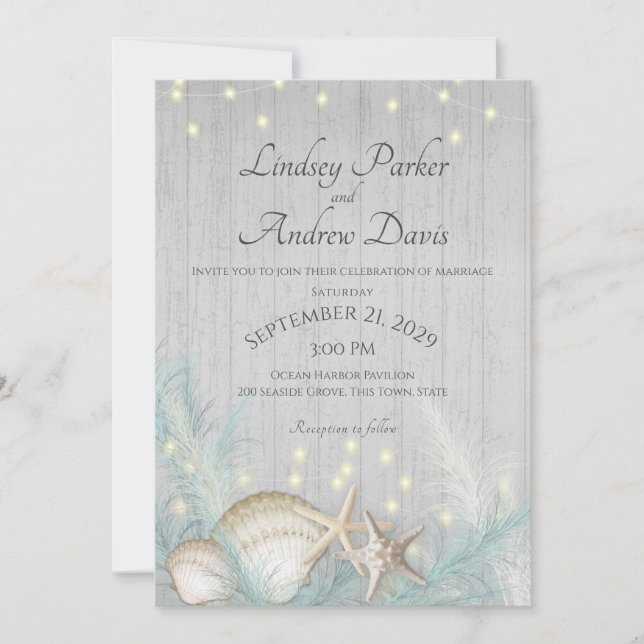 Pampas Grass et Starfish Rustic Beach Invitation (Devant)
