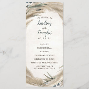 Pampas Grass et verdure Boho programmes de mariage